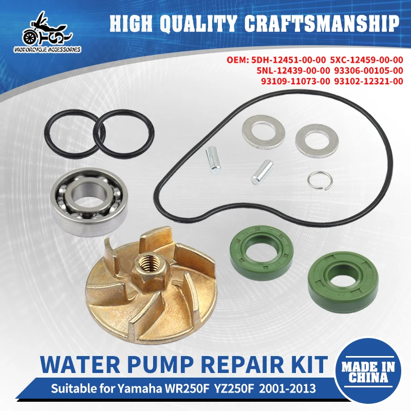 SJ Motorcycle Parts Water Pump Repair Kit For Yamaha YZ250F WR250F 2001 - 2013 Washers O-ring Bearing Seals 5NL-12439-00-00