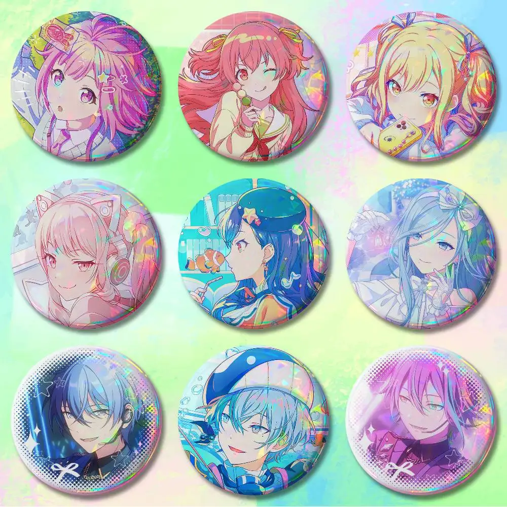 P-project Game sekai PJSK Enamel Pin Tinplate Round Brooch Cosplay Nijigen Otaku Culture Badges 58mm 44mm 32mm 75mm 25mm