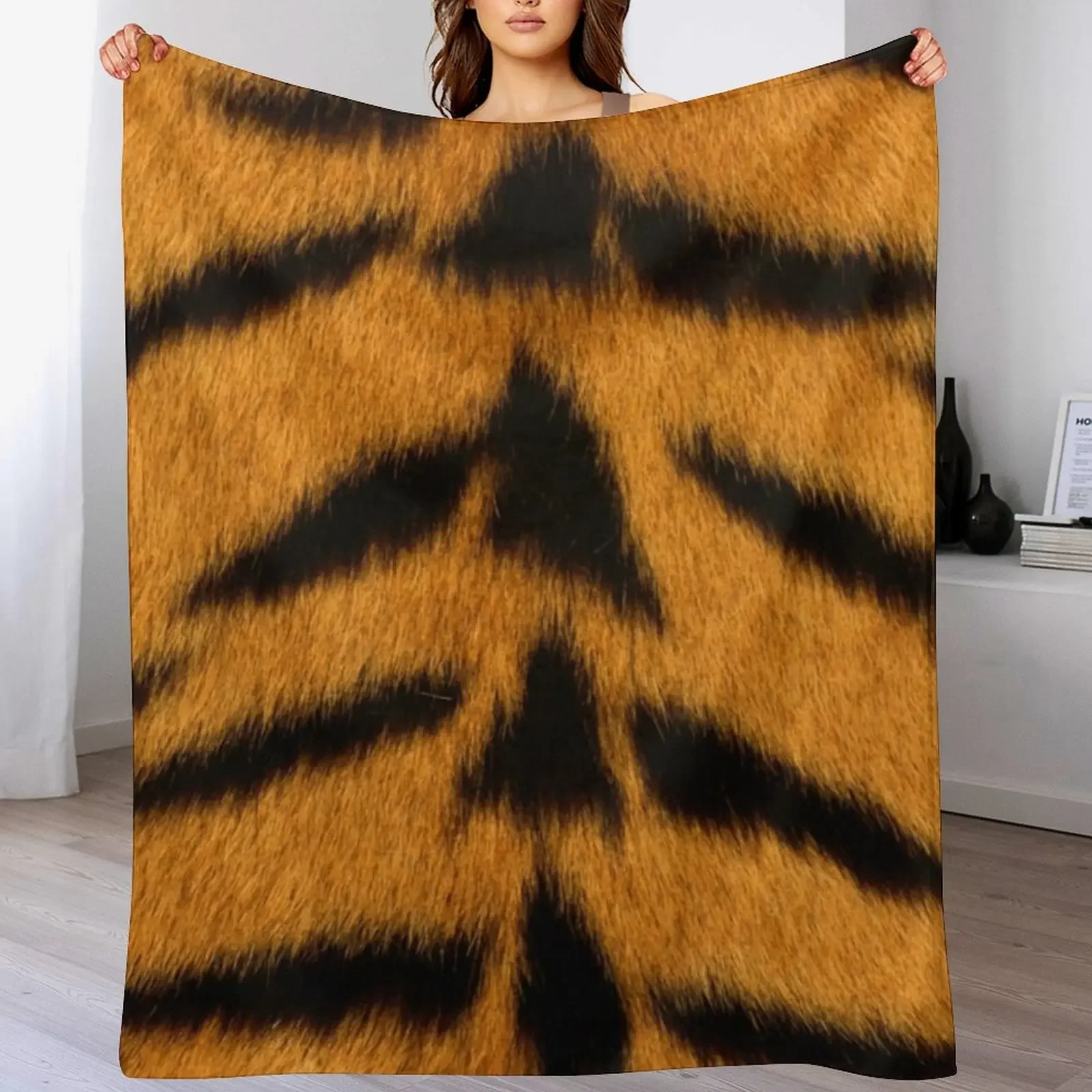 Tiger Print Design Throw Blanket Anti Shedding Soft Fuzzy Blanket for Home