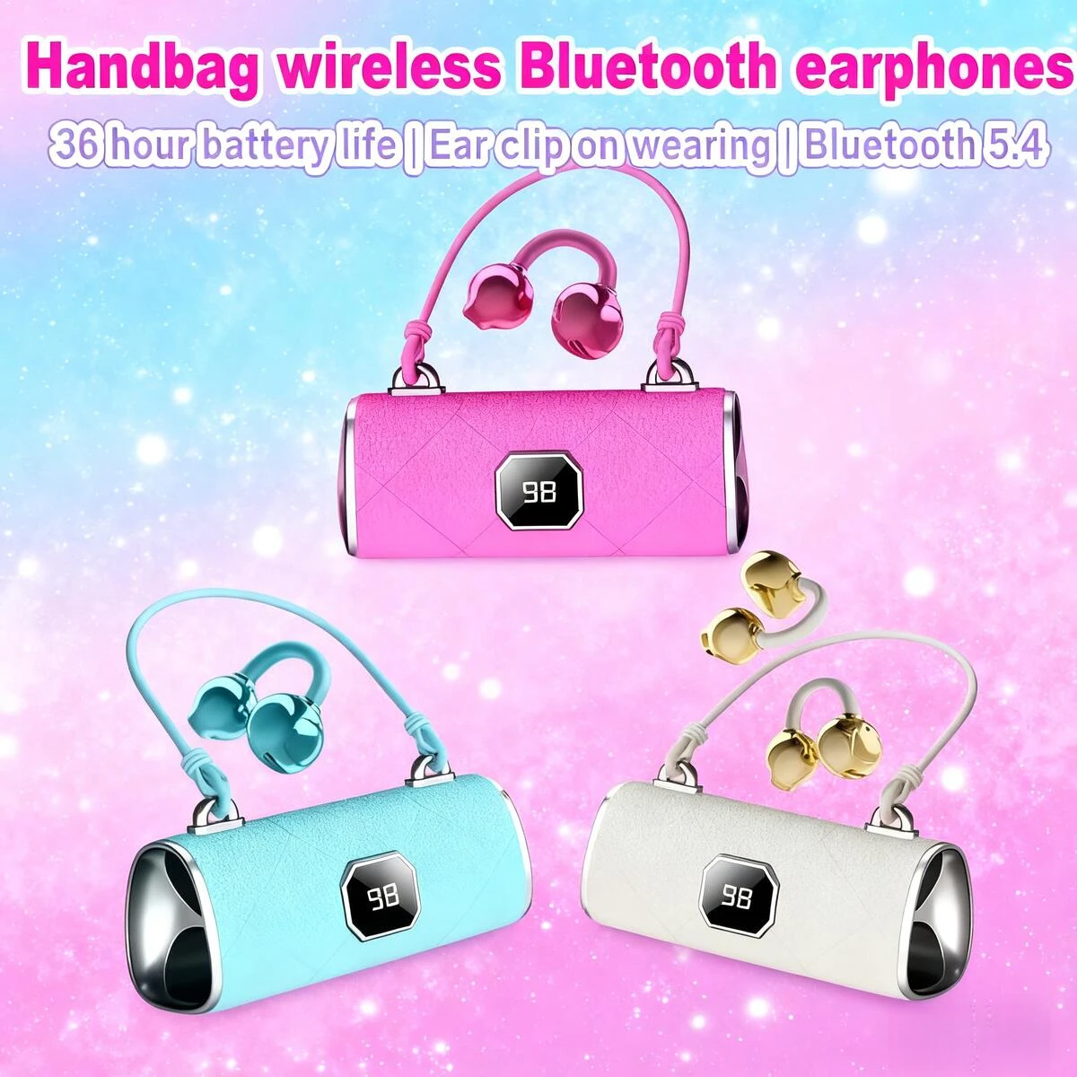 New Fashion Handbag Wireless Bluetooth Ear-clip Headphones Portable Long Battery Life HIFI Stereo Headsets For Music Sport Gifts