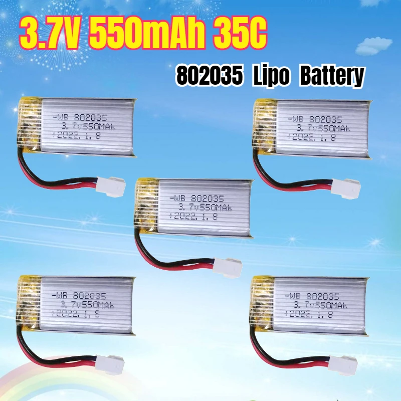 3.7V 550mAh 35C Lipo Battery 802035 for X4 H107 H31 KY101 E33C E33 U816A V252 H6C RC Quadcopter Drone Spare Part 1s 3.7v