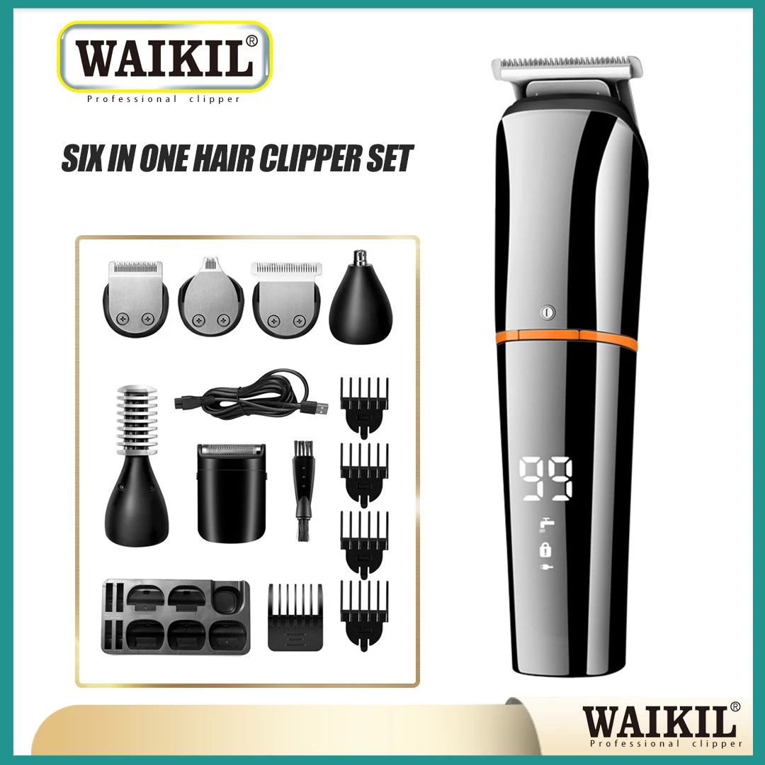 WAIKIL Multi functional 6-in-1 hair clipper USB charging model trimmer battery intelligent digital display repair machine