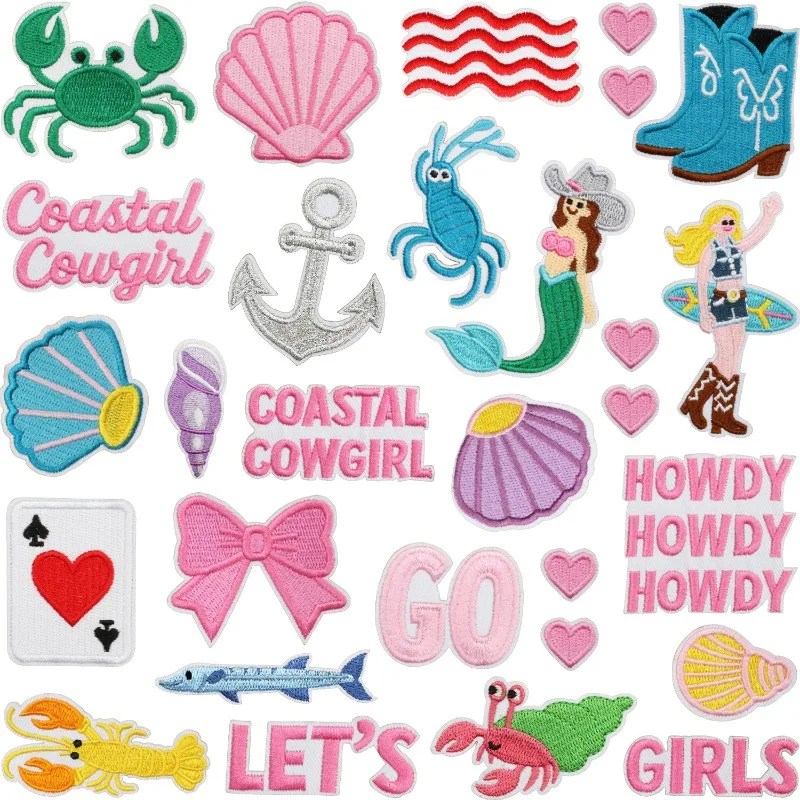 Summer Girl Shell Anchor Fish Letters Iron-on Sew Embroidery Badge Patches DIY T-shirt Hat Backpack Clothing Appliques Sticker