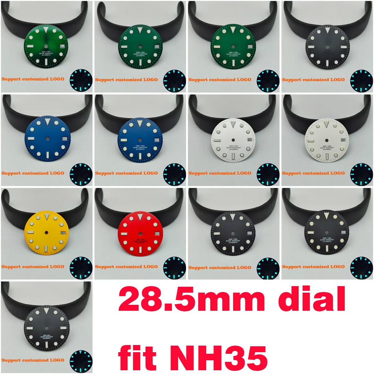 28.5mm Dial Fit Nh35 Movement Nh35 Fit Skx007 Skx009 Nh35 Case Nh35 Beweging Bule Pip Custom Logo DIY Logo