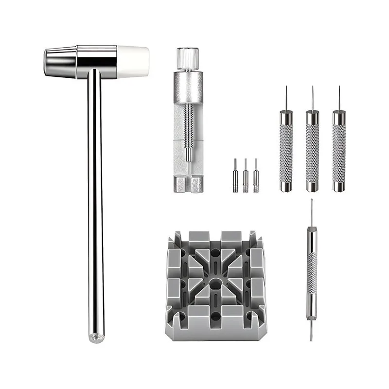 10Pcs Watch Band Removal Tool Kit, Metal Hammer Punch Pins & Watch Link Holder for Strap Adjustment