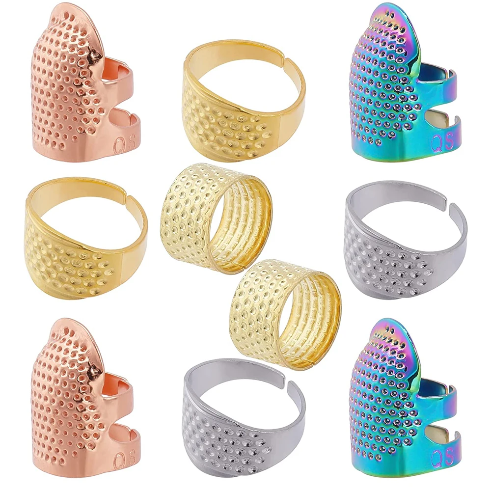 10PCS Sewing Thimble Ring Embroidery Finger Protector Shield Adjustable Safety Alloy Quilting Thimbles for DIY Needlework Crafts