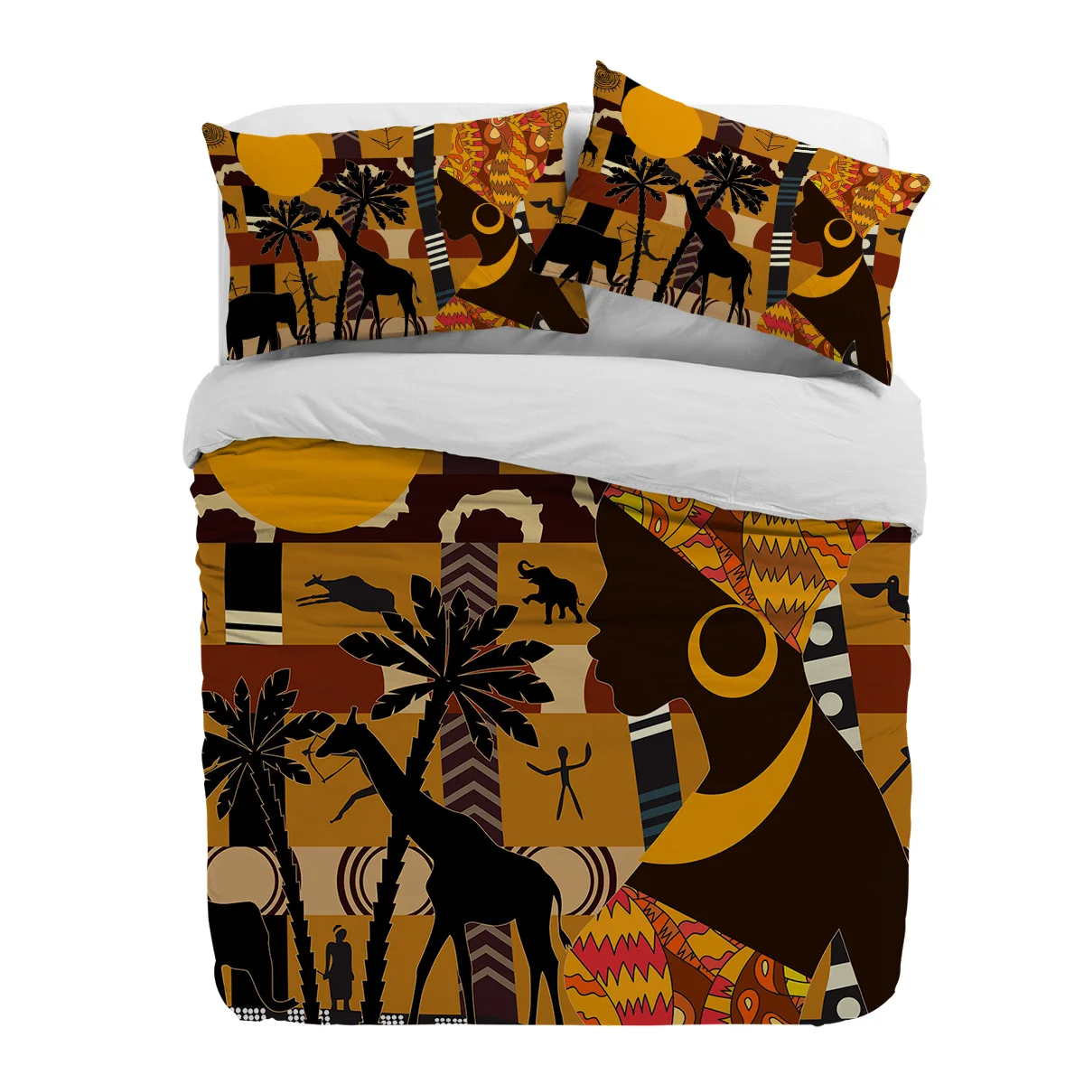 African Woman Female Elephant Giraffe Duvet Cover With Pillow Case Custom 3pcs Bedding Set Quilt Cover Double Bed Home Textile
