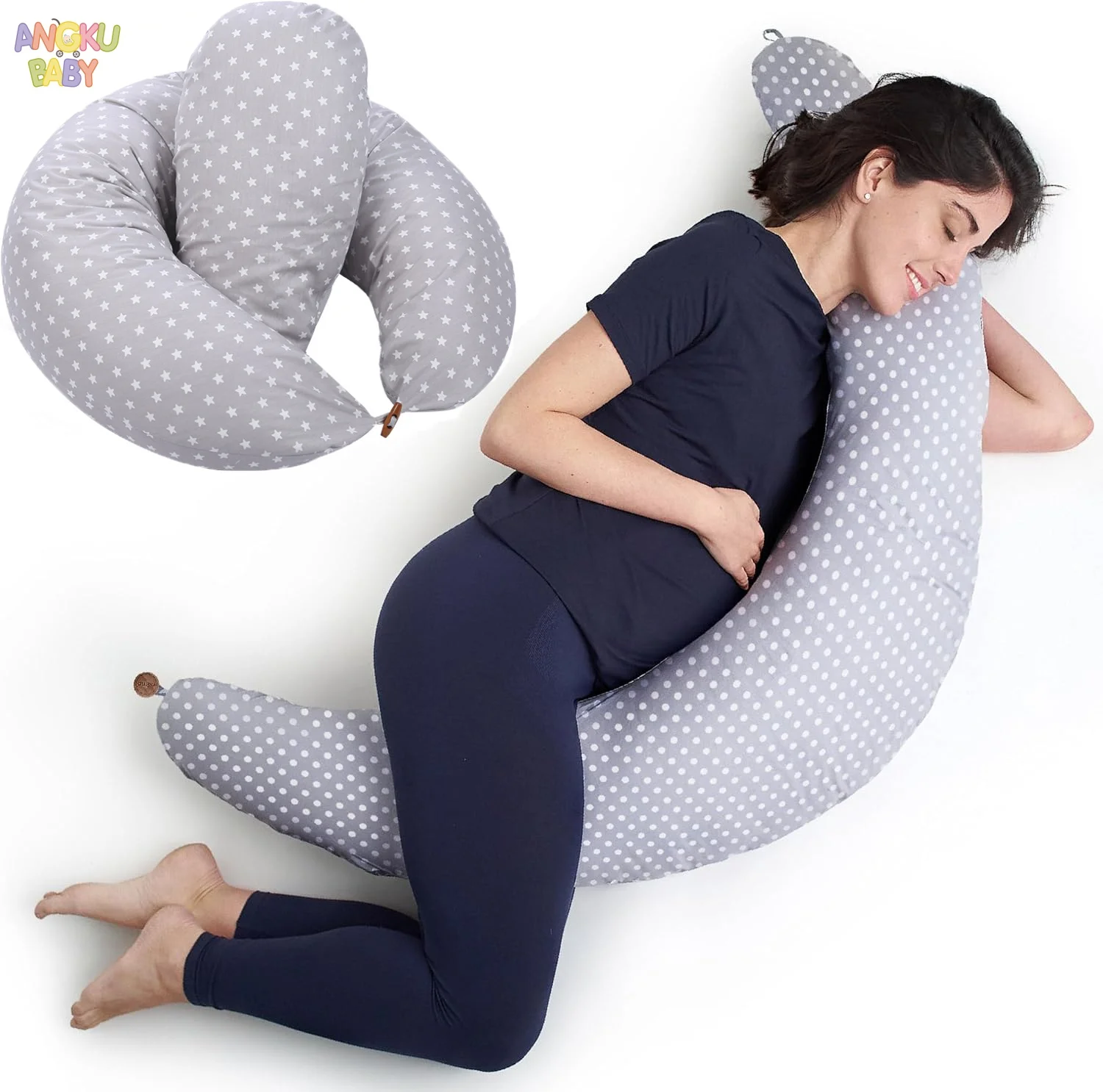 71 inchPregnancy Pillow & Baby Feeding Pillow with Removable Cover 100% Cotton Nursing Pillow Machine-Washable Maternity Pillow