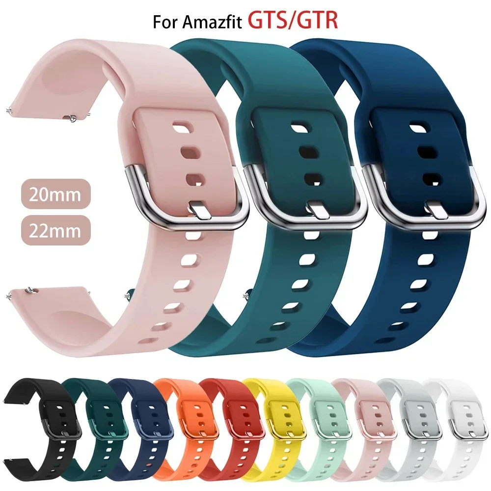 20mm/22mm Band For Amazfit GTS/2/2e/3/4 GTS2 Mini/GTR 4/3/Pro/47mm/GTR2/2e/Stratos 2/3 Silicone Bracelet Amazfit Bip Watch Strap