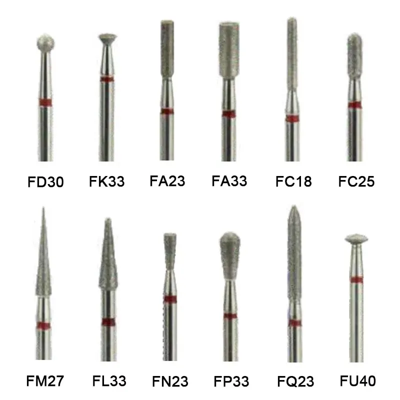 10Pcs/Pack Dental Diamond Burs HP Drill Dental Polishing Burs Red Grind Zirconia Dentistry Tools