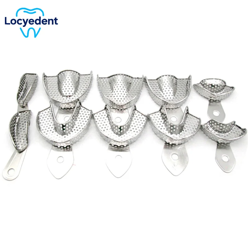 10Pcs/Set Dental Impression Tray Stainless Steel Upper and Lower Teeth Tray Autoclavable Dentist Tools Lab Instrument