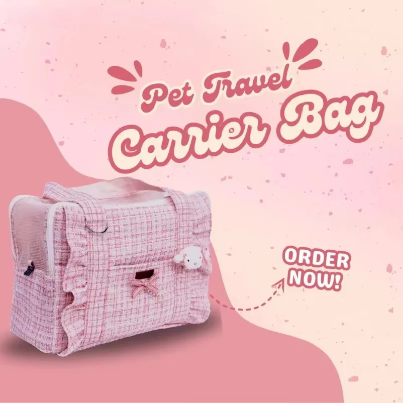 Dog Purse Carrier, Soft-Sided Pet Carrier Bag with Pockets, Portable Puppy Cat Travel Handbag Tote, Breathable Mesh Design(Pink)
