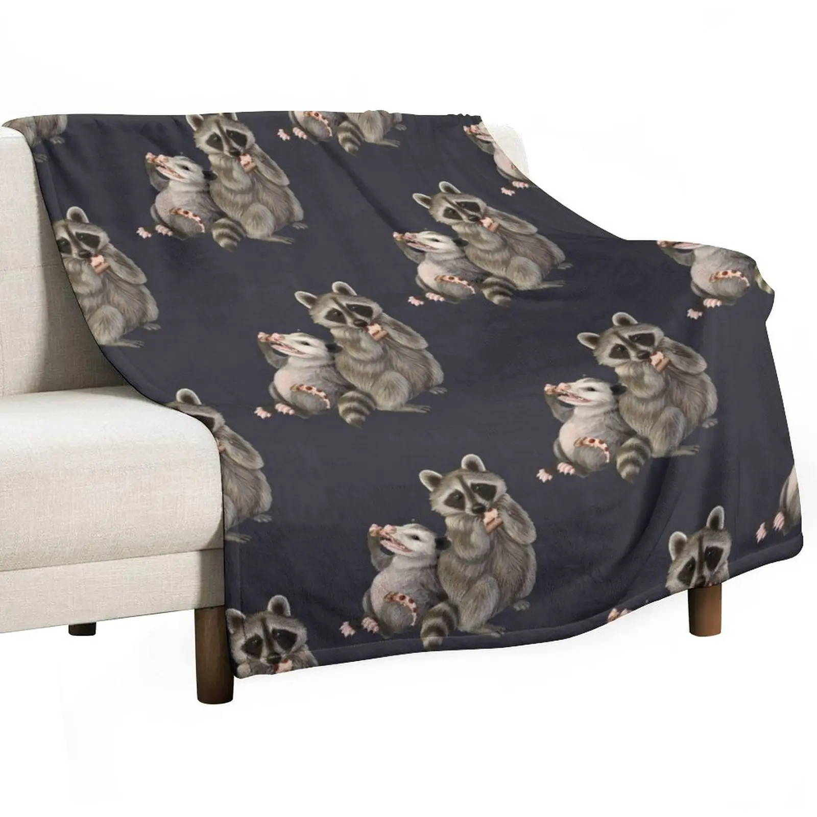 Possum and raccoon with pizza Throw Blanket decorative Cute Flannel Fabric Custom Bed covers Sofa Blankets