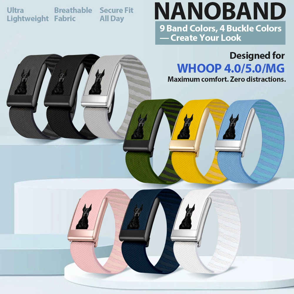 For Black Doberman Dog Print Fashion Logo Whoop 4.0 5.0 MG Replacement Sports Wristband Band Nylon Elastic Straps Metal Frame
