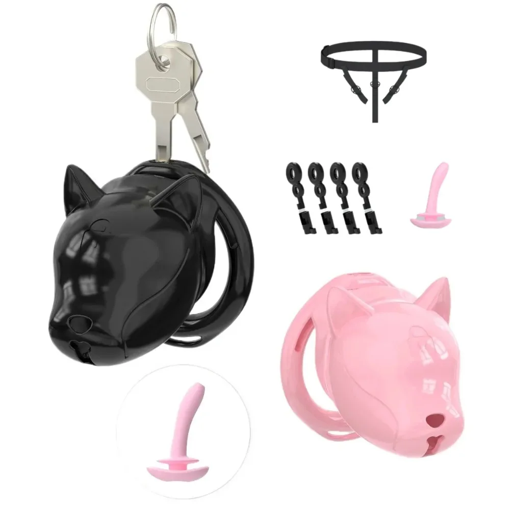 Dog's Head Male Penis Lock Chastity Cage Bondage Device Wrapped Penis Flirting Adult Sex Toy Erotic Urethral Lock with 6 Rings