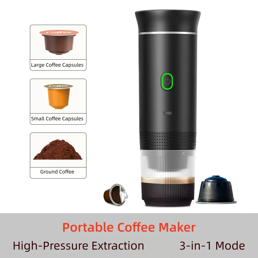 60ml Wireless Electric Portable Espresso Coffee Machine  Suitable for Car & Home Camping Coffee Maker 3-in-1 Capsule Powder