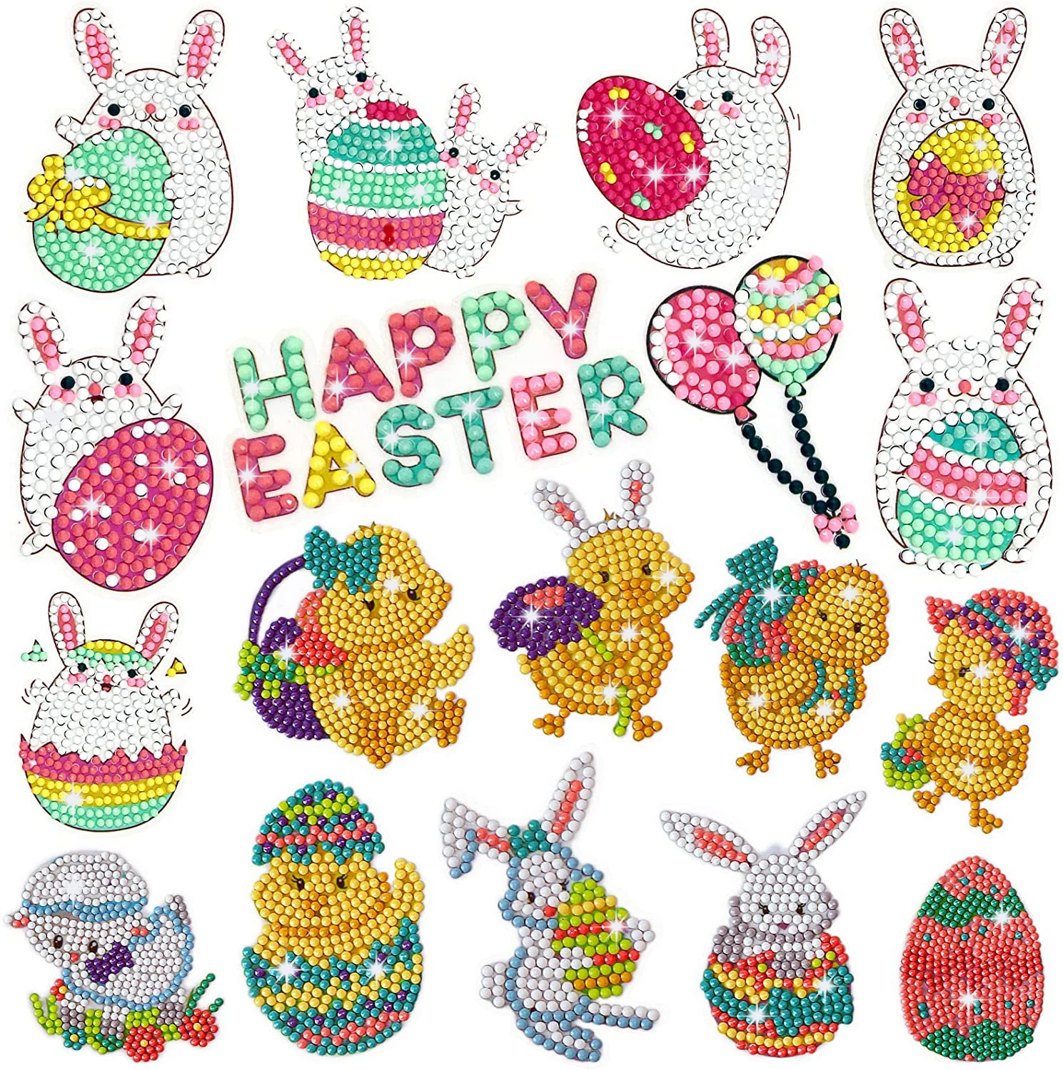 Easy Diamond Painting Stickers Kits for Kids DIY Art Craft Easter Theme Diamond Art Mosaic Stickers by Number Kits for Children