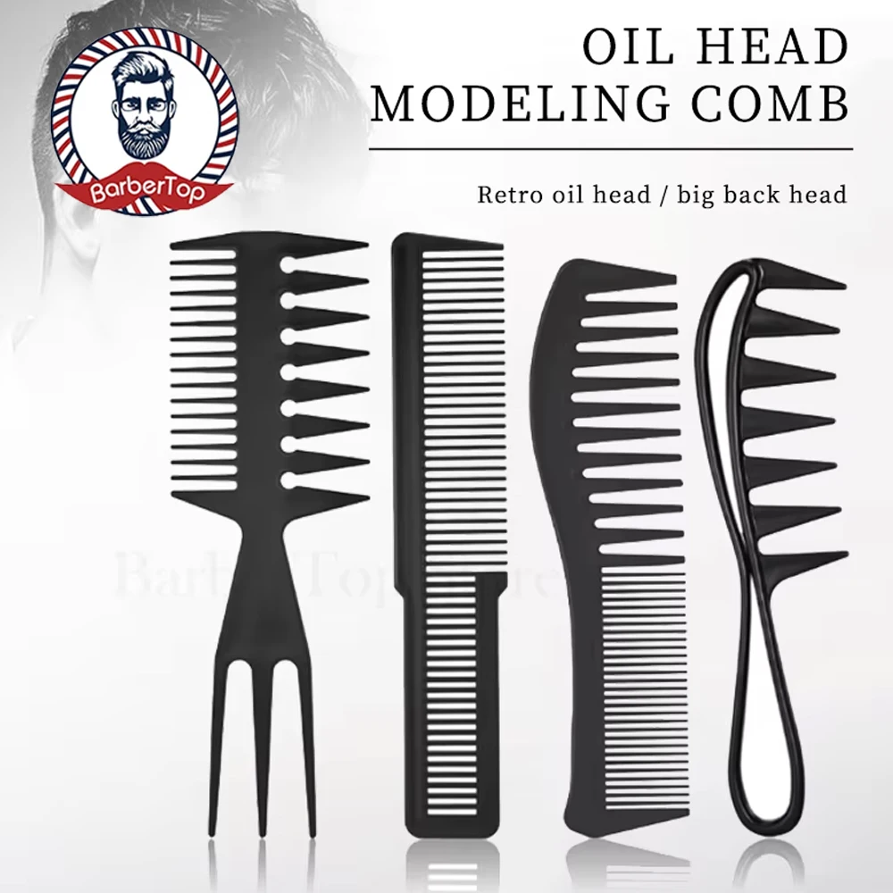2/3/4Pcs Anti-static Black Hair Styling Comb Set, Wide Shark Tooth Detangler for Thick Curly Hair & Fine Ruler Cut Comb