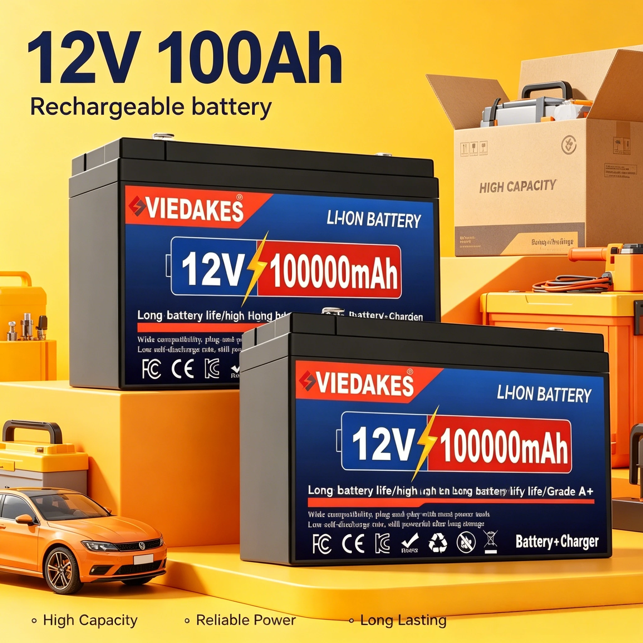 New 12V Li-ion 100AH 21700 Lithium Rechargeable Battery Pack for Sprayer Kids Electric Toy Car Scale Access Control+3A Charger