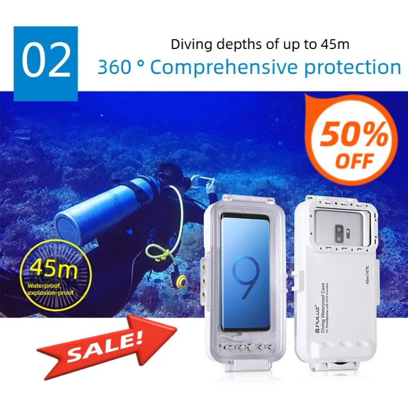45m/147ft PULUZ Underwater Waterproof Photo Video Taking Diving Case for Galaxy,Xiaomi,Android OTG Smartphones with Type-C Port