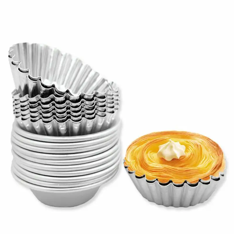 20PCS Round Baking Dishes Aluminum Egg Tart Muffin Cupcake Cookie Mini Pie Mold Flower Cake Tin for Baking And Cooking