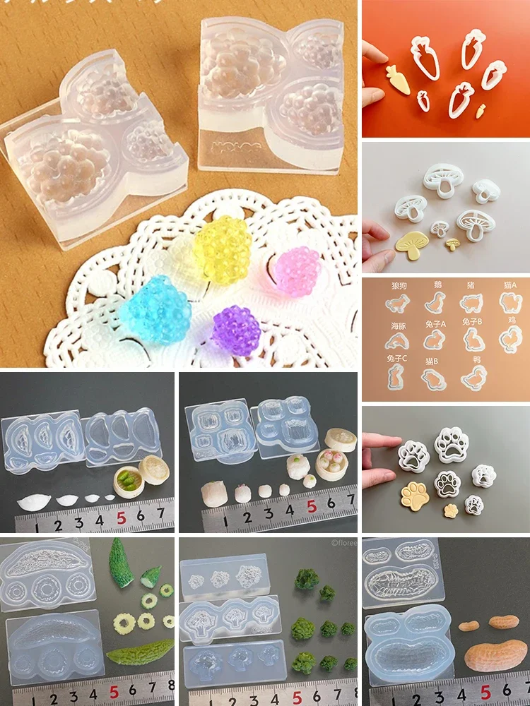 Miniature food Play diy mushroom root vegetable mold strawberry fruit transparent silicone mold miniature cookie cutting mold