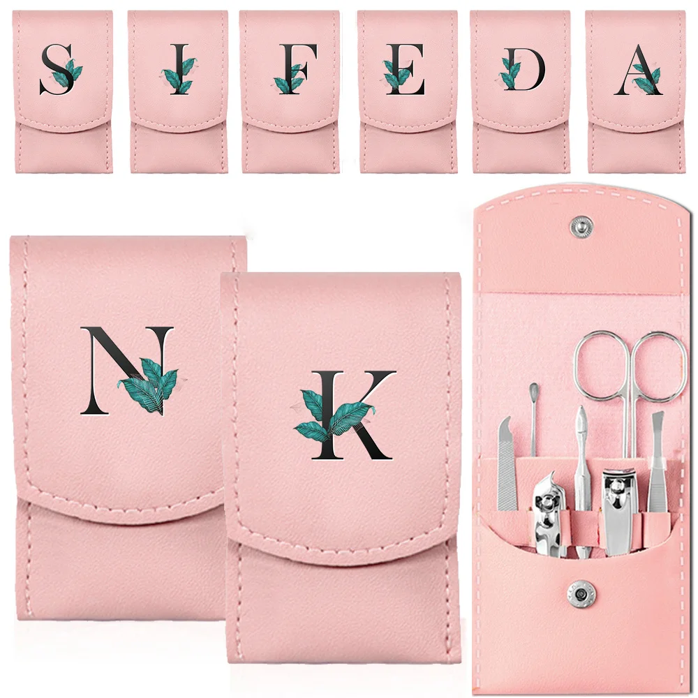7-Piece Nail Clipper Set Fingernail Toenail Tools Portable Nail Care Kit with Double-Ended Brow Tweezers Ideal Gift Leaf Pattern