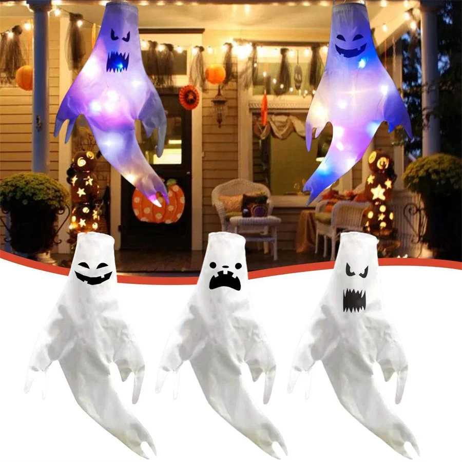 Large LED Halloween Outdoor Light Hanging Ghost Halloween Party Dress Up Glowing Spooky Lamp Horror Props Home Bar Decoration