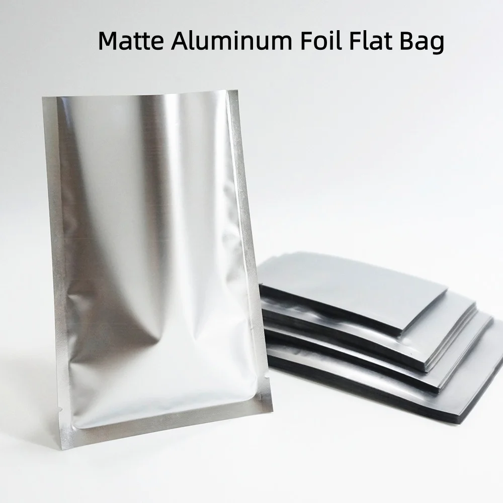 100pcs Silvery Matte Aluminum Foil Flat Bags - Heat Sealing Multipurpose Storage Pouch for Cosmetics, Spices, Snacks Waterproof
