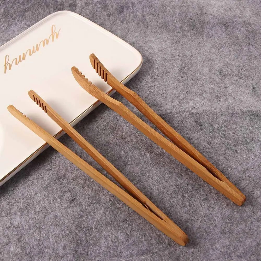1/2/4Pcs Bamboo Food Tongs Reusable Wood Toaster Tongs Mini Straight Bend Tea Clip Bread Fruits Clamp Kitchen Teaware