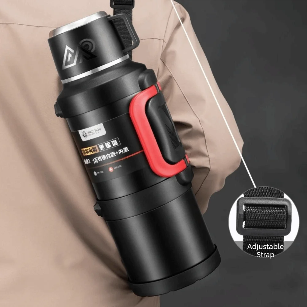 316 Stainless Steel Travel Thermal Water Bottle Large Capacity Foldable Handle Camping Vaccum Flask Leak Proof with Tea Filter