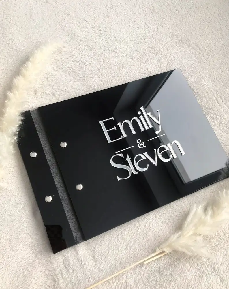 Black Acrylic Wedding Guestbook, Custom Party Guestbook, 3D Personalized Wedding Book, Events Signage, Birthday Sign Book A4