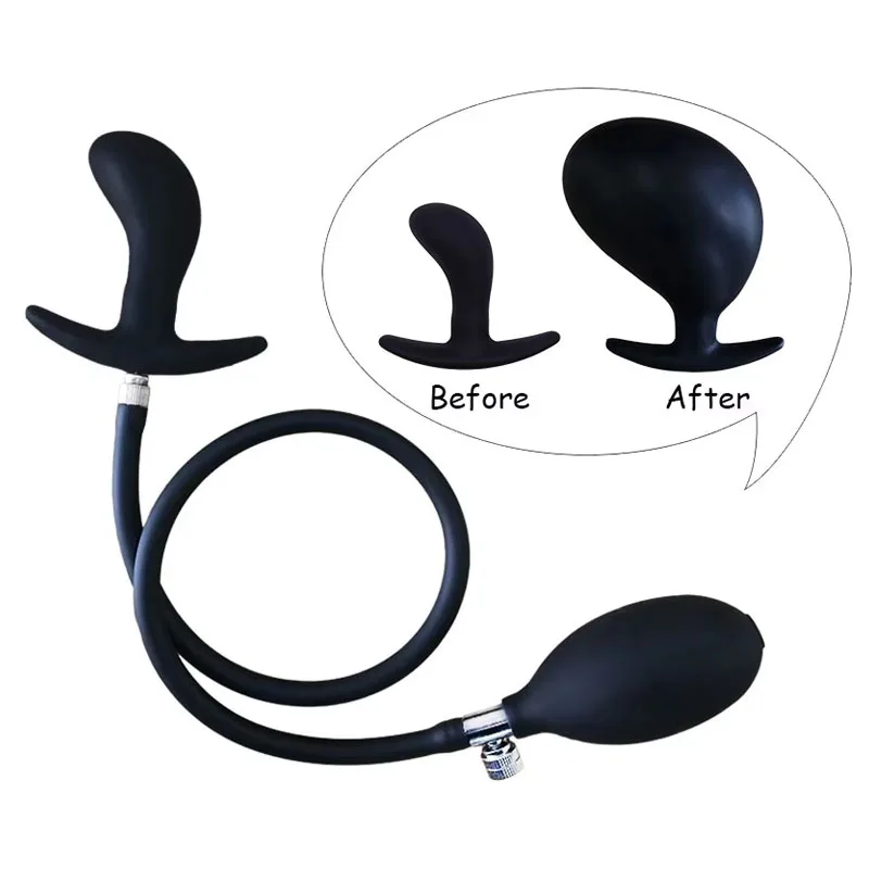 Inflatable Silicone Anal Plug with Hand Pump, Expandable Butt Plug for Men Women, Soft Air Pressure Training Massage Toy