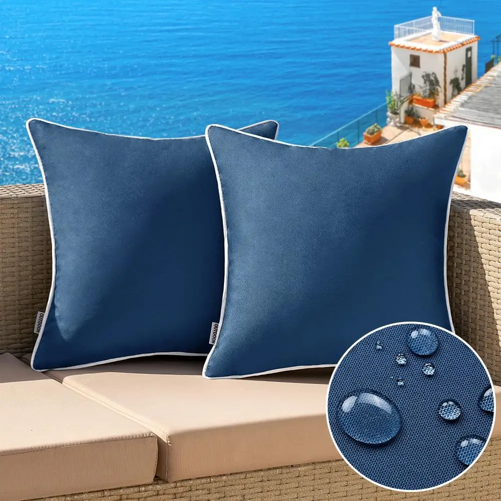 Pack of 2 Outdoor Waterproof Pillow Covers Decorative Farmhouse Throw Pillow Covers Square Solid Color Couch Cushion Covers