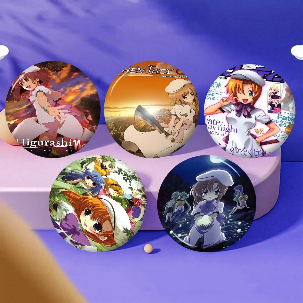 Higurashi When They Cry Classic Movie Tinplate Pin Button Custom Anime Role Old-school Brooch Collar Badge Jewelry Gift Fans
