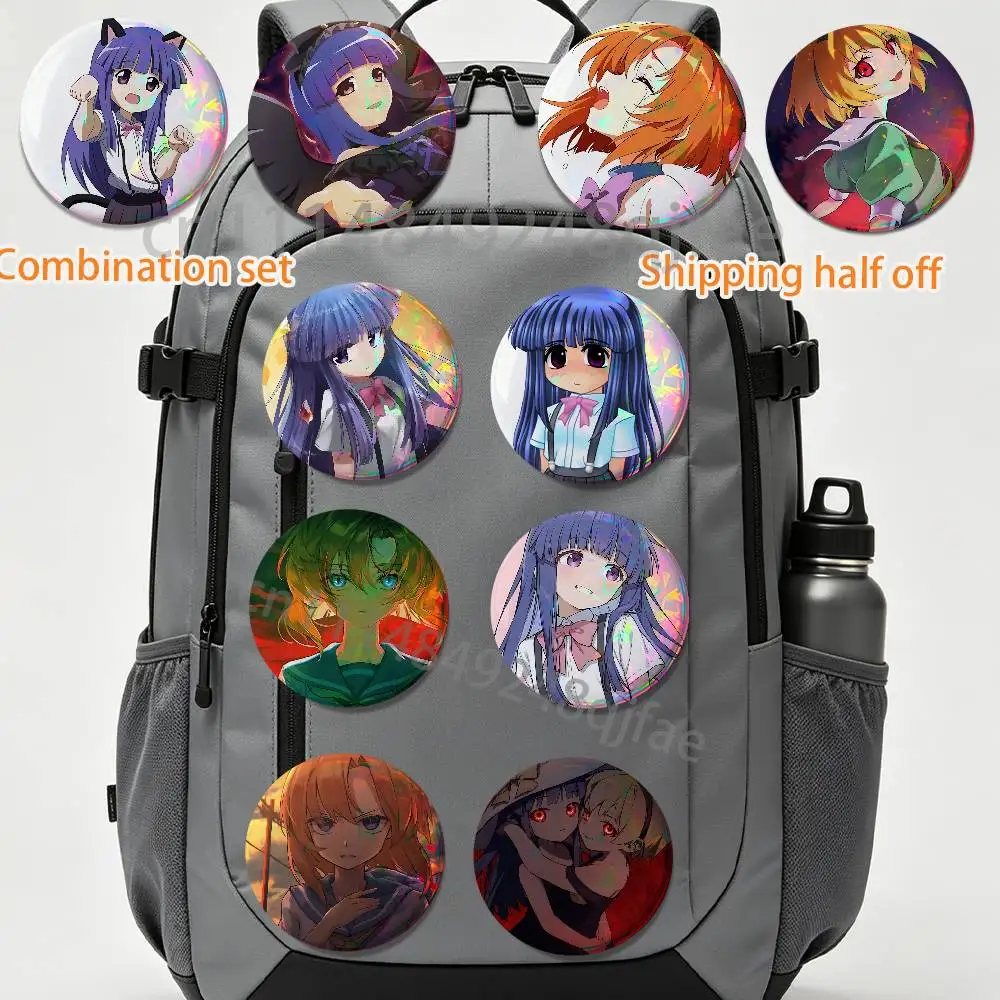 Rika Furude Higurashi When They Cry 2 piece set Badges On Backpack Jacket Cartoon Round Brooches Acrylic Button Pins Collection