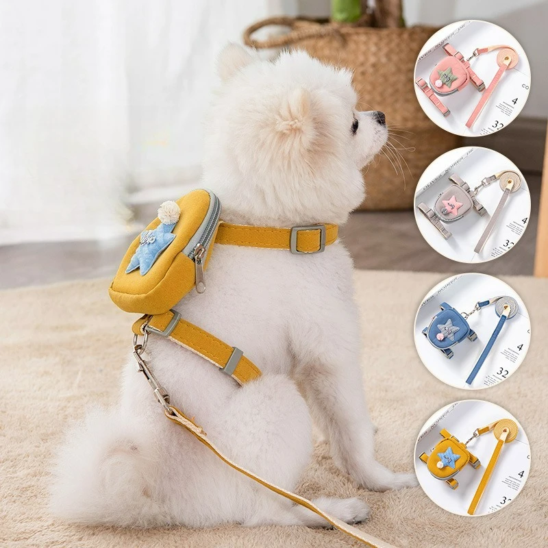 Adjustable Soft Pet Vest with Backpack and Leash for Small and Medium Dogs-Perfect for Outdoor Adventures and Carrying Treats