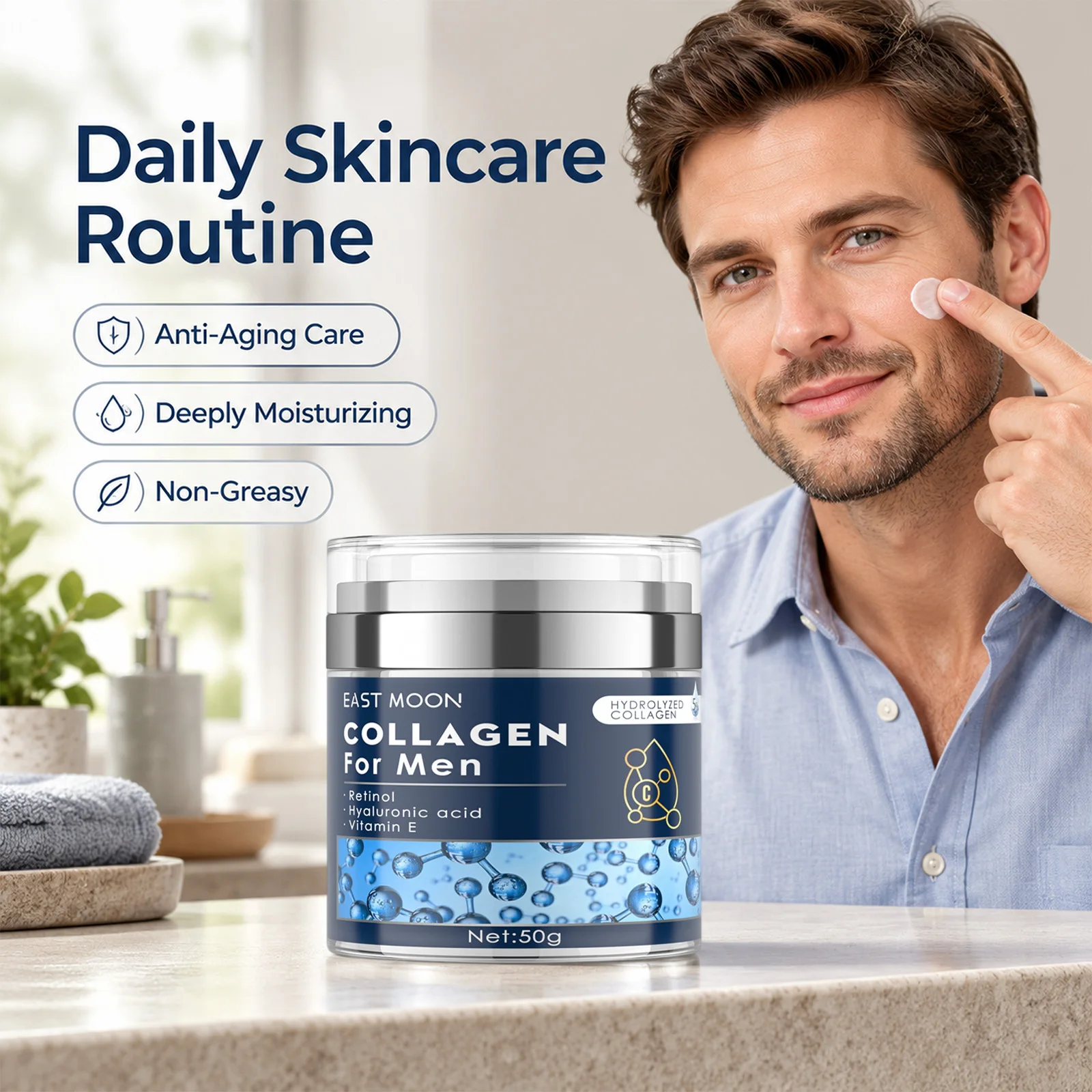 Men Retinol Collagen Face Cream Instant Lifting Smooths Line Wrinkles Improve Dry Tough Long Lasting Hydrating After Shave Cream