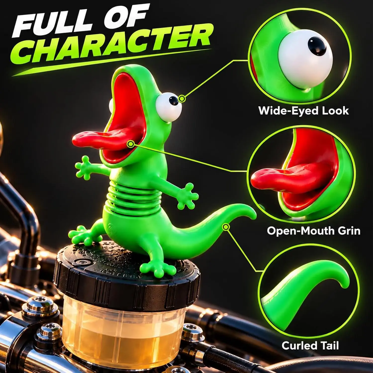 Funny Gecko Figurine Wobbly Riding Buddy Car And Motorcycle Decorations
