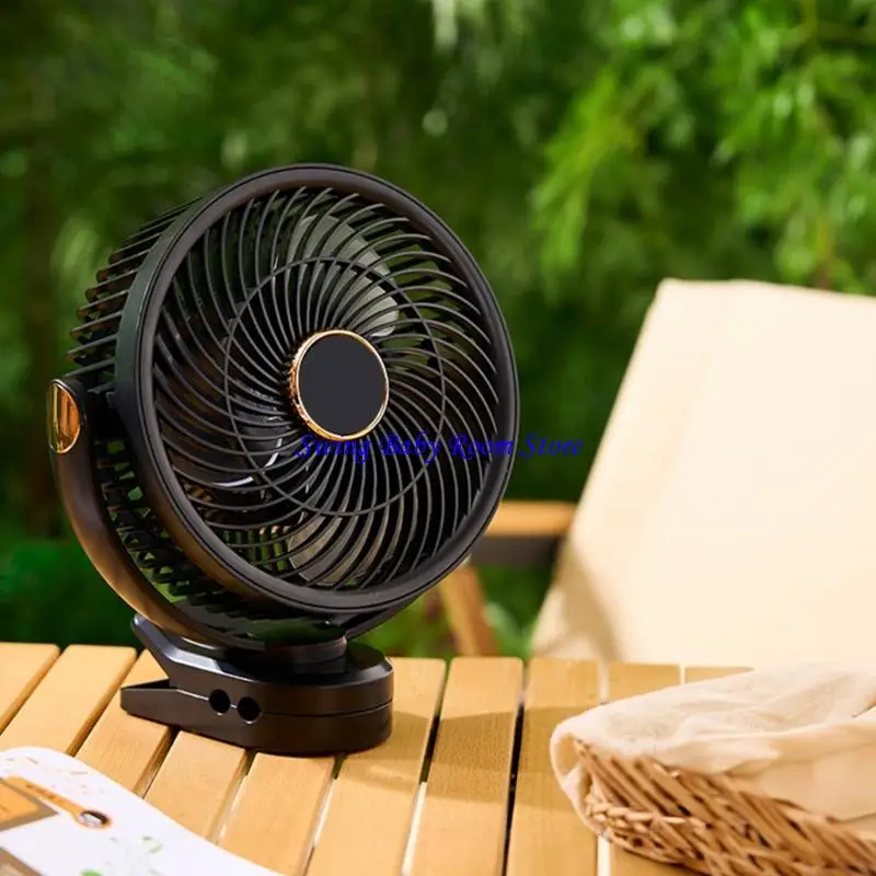 K1AD Rechargeable Clip Fan With LED Night Light USB Powered 5 Speeds 8000mah Quiet Cooling Fan for Office Camping Travel Use