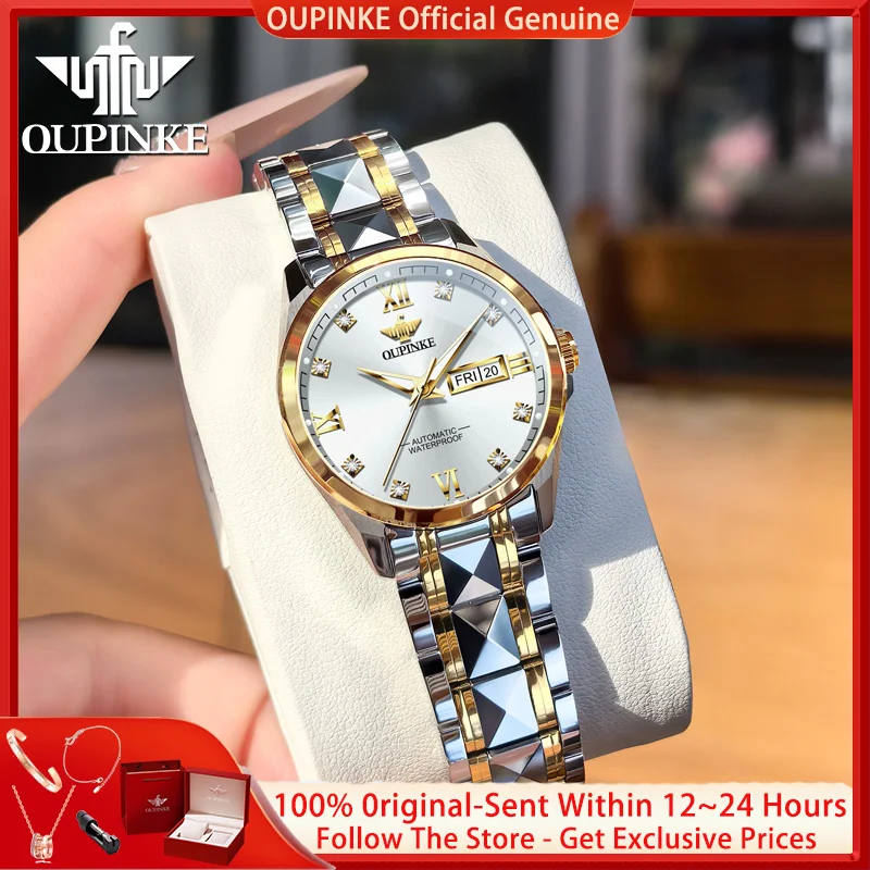 OUPINKE 3262 Luxury Women Automatic Mechanical Watch Classic Diamond Roman Scale Sapphire Mirror Bracelet Dress Watch Women Gift