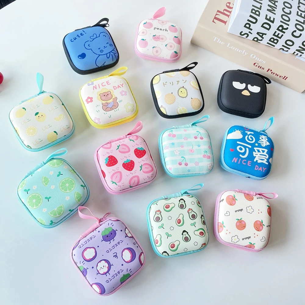 Cartoon Mini Zipper Hard Headphone Holder Case Portable Earbuds Pouch Box Earphone Storage Bag Protective USB Cable Organizer