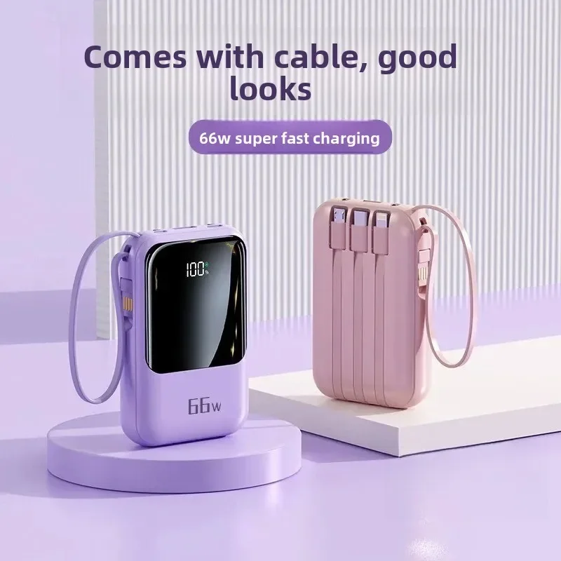 20000mAh Portable Power Bank for Universal Devices Mini 66W Super Fast Charging with Built-in Cable Large Capacity