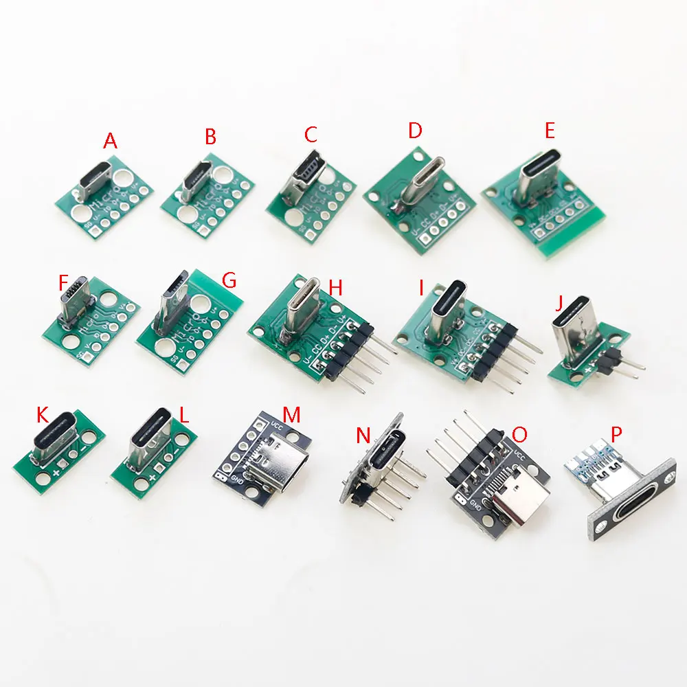 Micro Mini USB Type C 2Pin USB 2.0 3.0 Female Male Connector Data Charging Cable Jack PCB Test Board with Pin Header 90 Degree