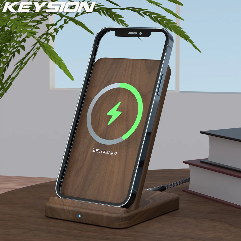 KEYSION 15W Qi Wireless Charger Wooden Quick Charge Stand For iPhone 12 Pro 11 XR XS Samsung S21 S20 S10 Xiaomi Mi 11 Huawei P50