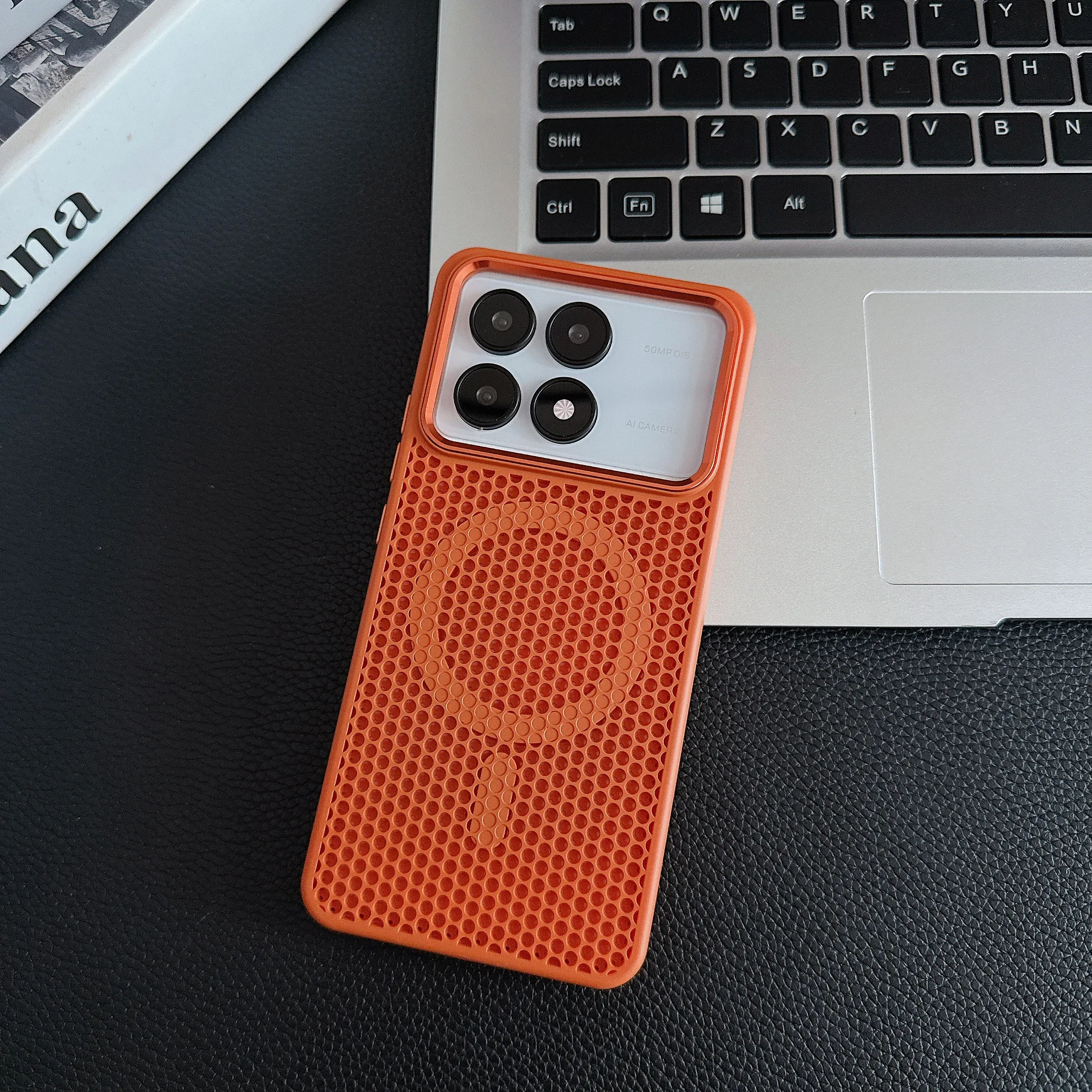 For Xiaomi Poco X6 Pro Magnetic Case Honeycomb Grid Heat Dissipation Alloy Camera Ring Wireless Charging Back Cover