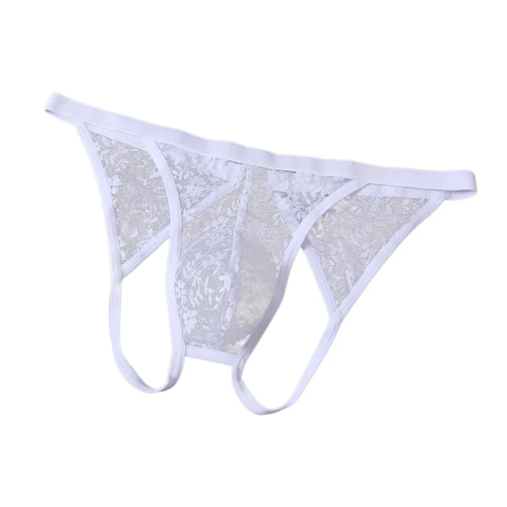 Underwear Low Waist Men's Lace Thongs Transparent Open Crotch Men's Mesh Lace Panties Lingerie T-back Male Briefs Intimate