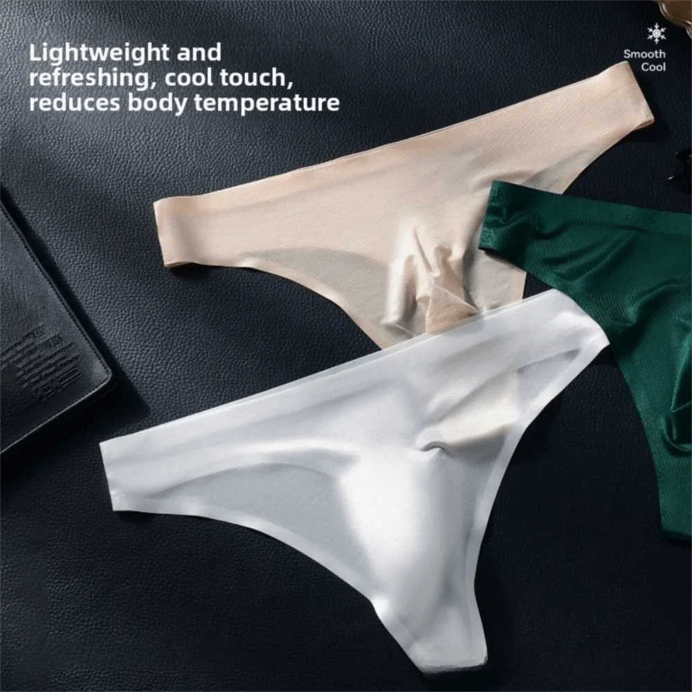 Comfort Fit Seamless Ice Silk Briefs Ice Silk Low Waist T-Back Panties 3D Pouch Ultra-thin Men's Thong Daily Use