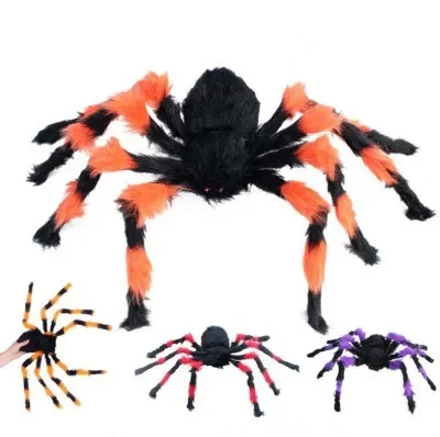 75/150/200cm Halloween Plush Simulation Spider Colorful Black Ghost House Bar Scary Big Spider Outdoor Decor Props Spider Web