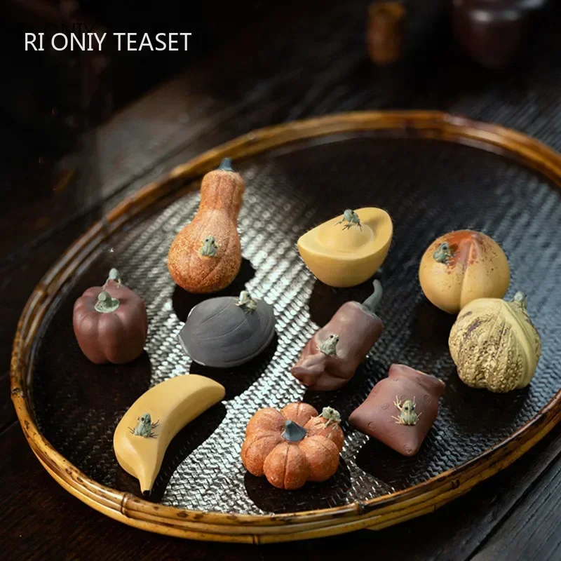 Chinese Yixing Purple Clay Tea pet Ornaments Simulation Fruit Figurine Handmade Crafts Tea Set Decors Home Garden Art Gifts